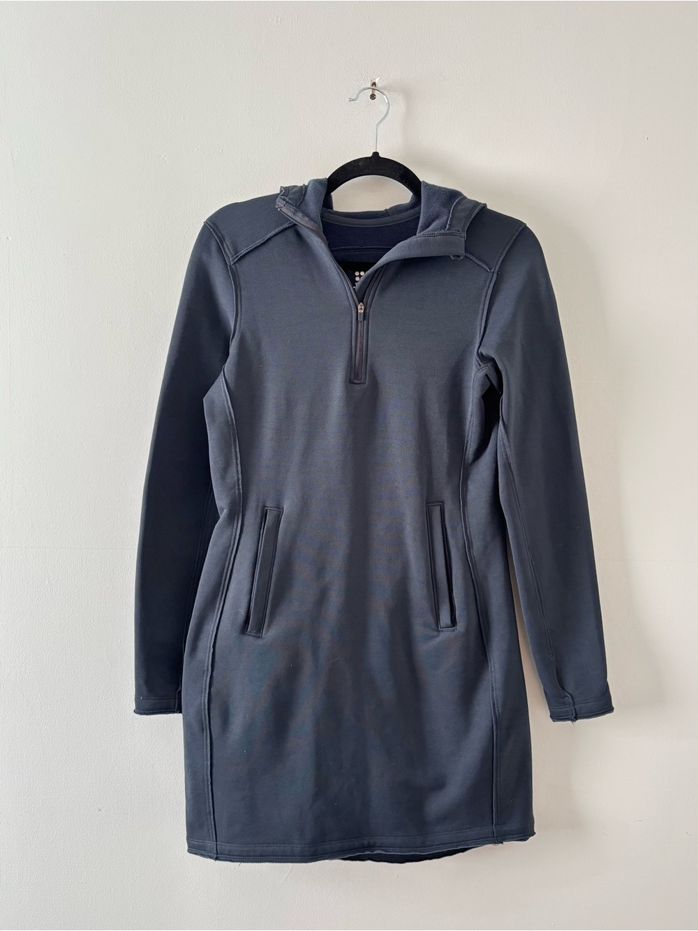 Title Nine Rainier Long Sleeve Dress Polartec Fleece Lined Hooded Hood Pockets